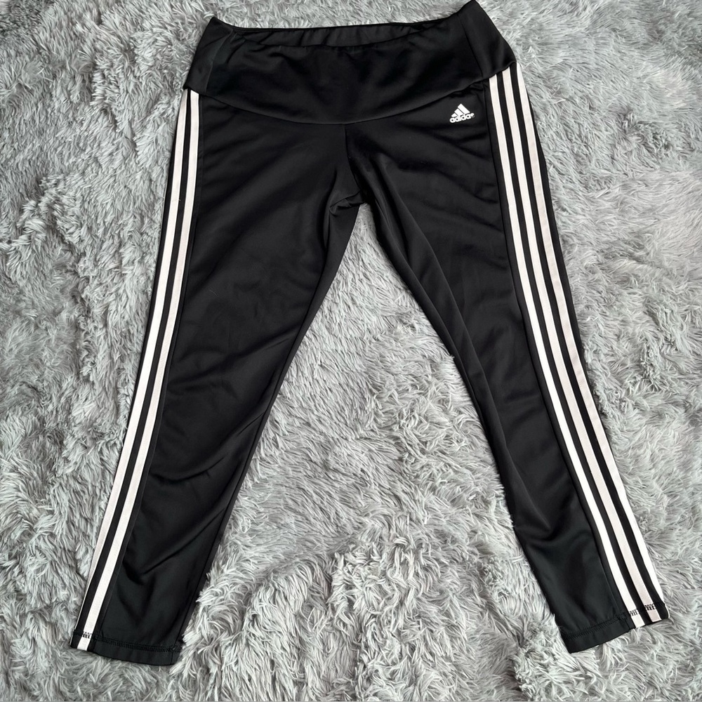 Adidas Pants Womens 2X Primegreen Aeroready Black White Athletic Workout Track